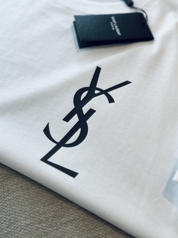 Футболка Saint Laurent With Black Logo "White" фото № 3