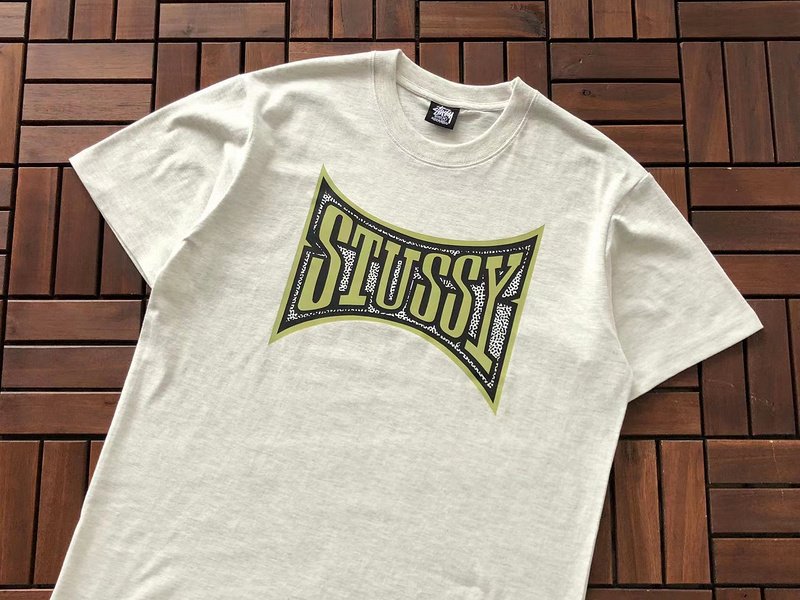 Футболка Stussy Logo Inside Rectangle With Concave Sides "Beige" фото № 2