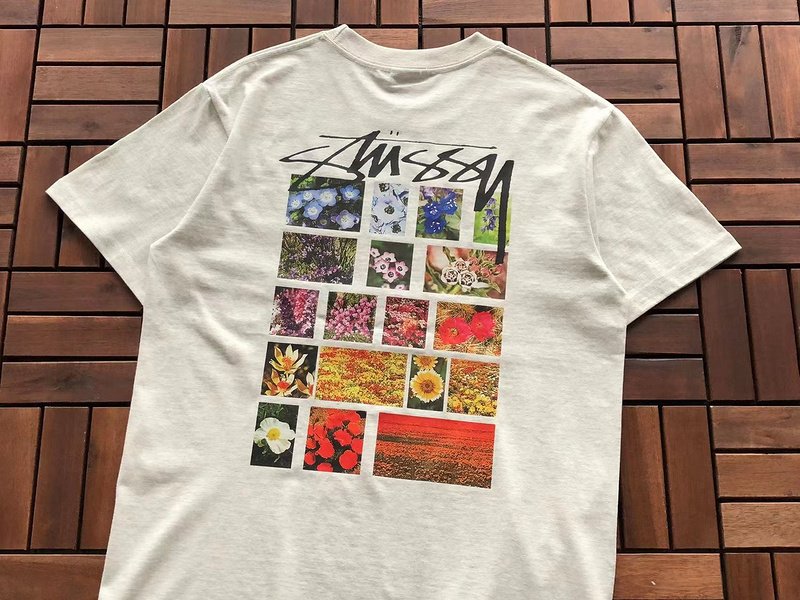 Футболка Stussy Flower Prints In Squares "Beige" фото № 2