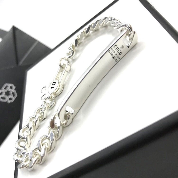 Браслет Gucci With Patterns And Logo Details - Chain With Rectangle Detail "Silver" фото № 3