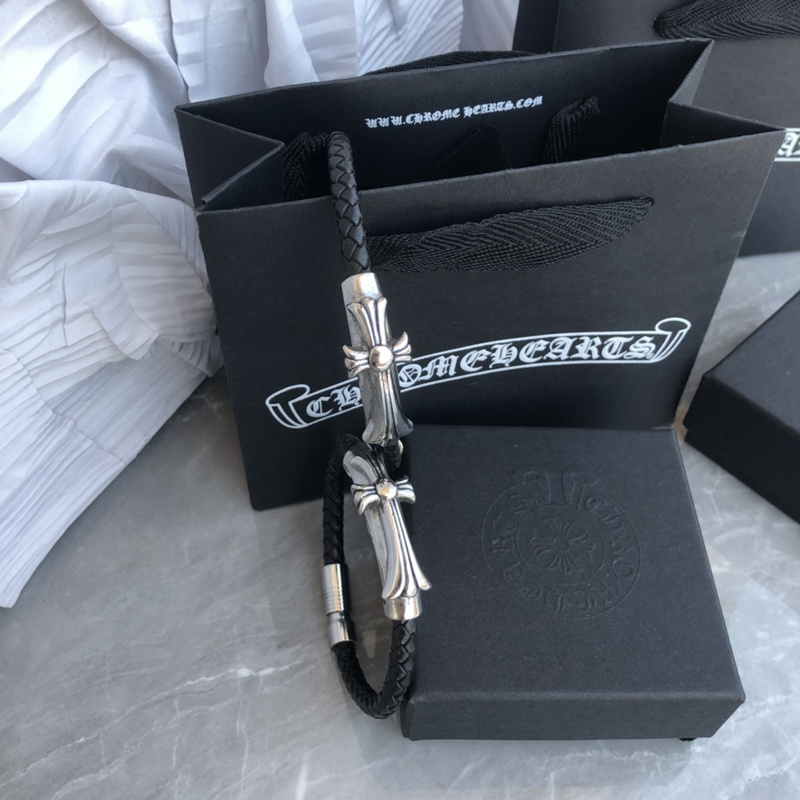 Браслет Chrome Hearts Leather with a Cross "Black, Silver" фото № 3