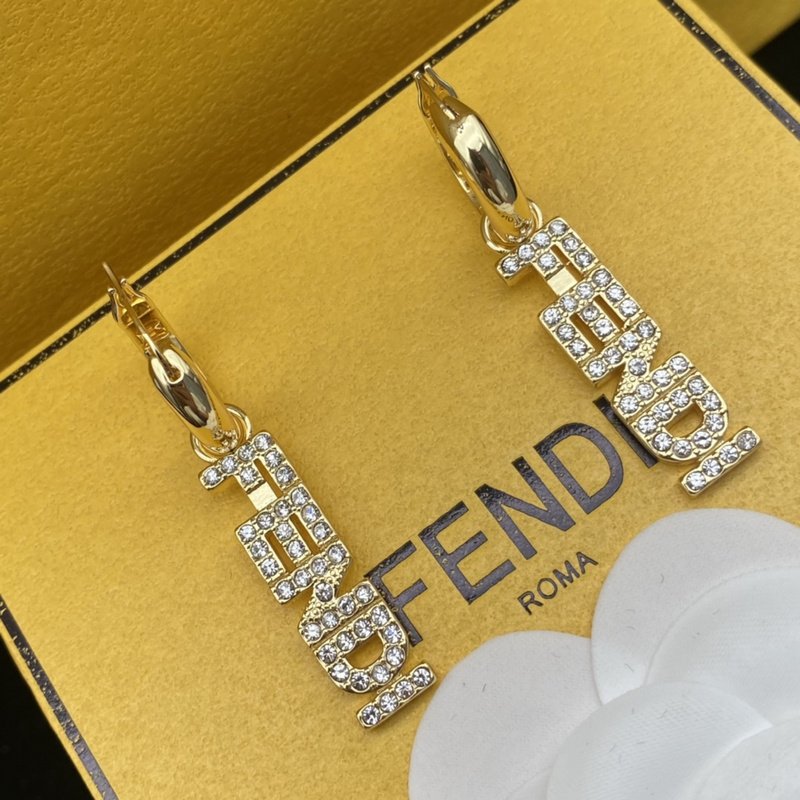 Серьги Fendi Logo From Rhinestones "Gold" фото № 4