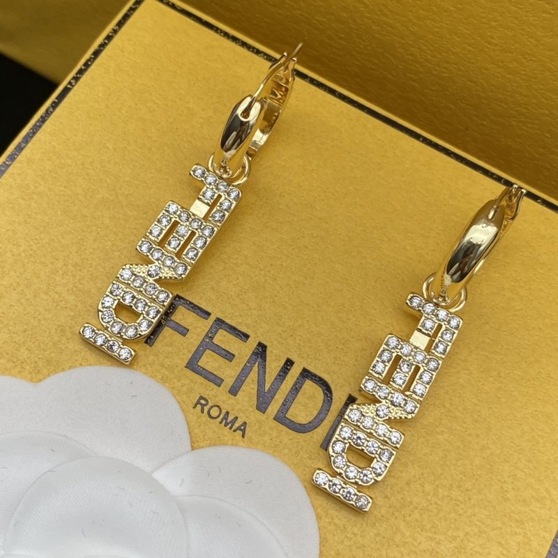 Серьги Fendi Logo From Rhinestones "Gold" фото № 5