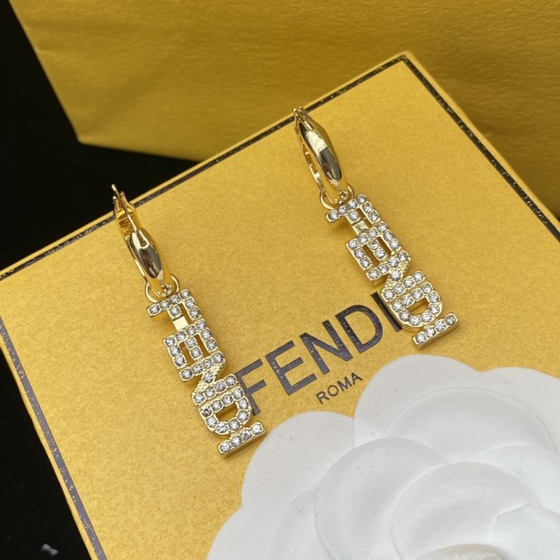 Серьги Fendi Logo From Rhinestones "Gold" фото № 6