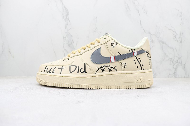 Nike Air Force 1 Low "Beige/Black/Red and Grey Swoosh" фото № 2