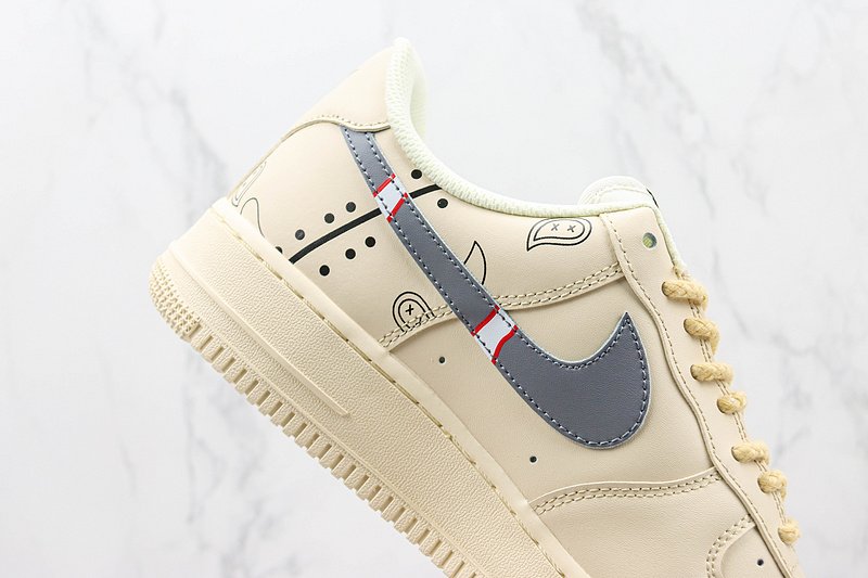 Nike Air Force 1 Low "Beige/Black/Red and Grey Swoosh" фото № 3