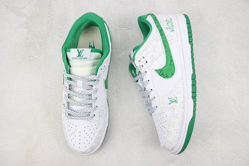 Louis Vuitton x Nike Dunk Low "White/Green/Grey Monogram" фото № 6