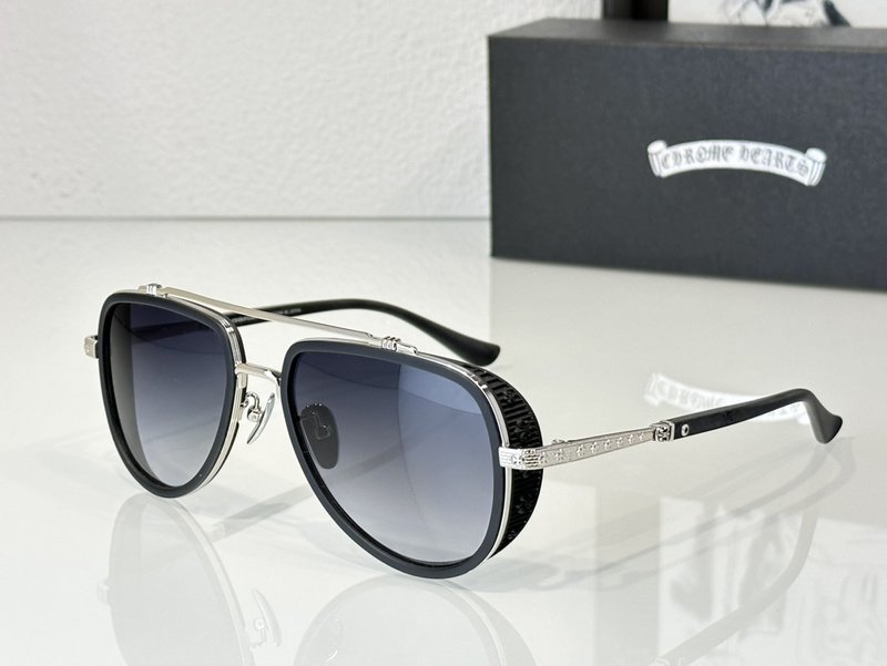 Солнцезащитные очки Chrome Hearts Lenses Connected By Top Line And Temples With Logo "Black/Silver" фото № 2