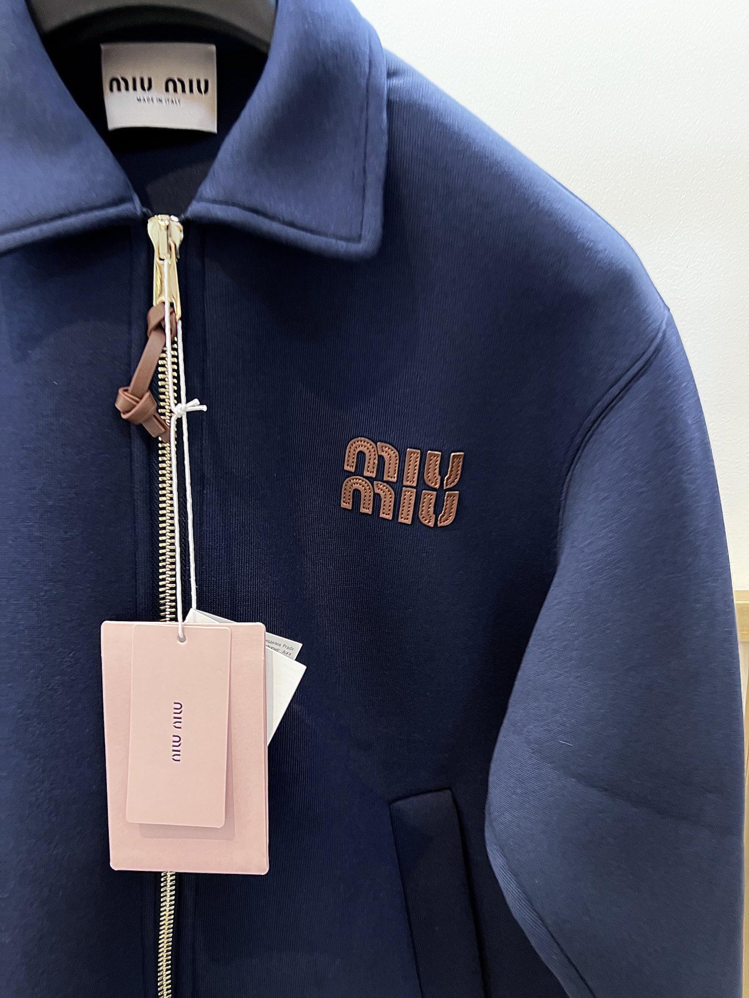 Бомбер Miu Miu Frontside Striped Brown Logo Miu MIu "Blue" фото № 4