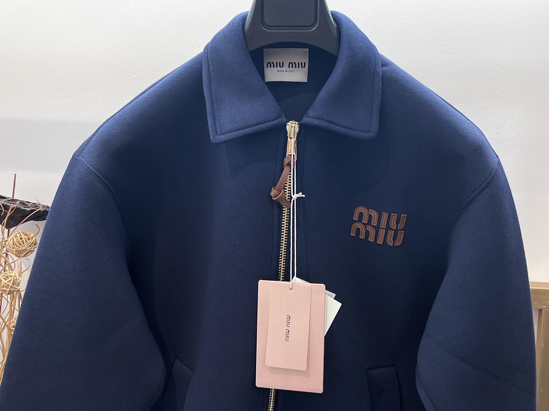 Бомбер Miu Miu Frontside Striped Brown Logo Miu MIu "Blue" фото № 3