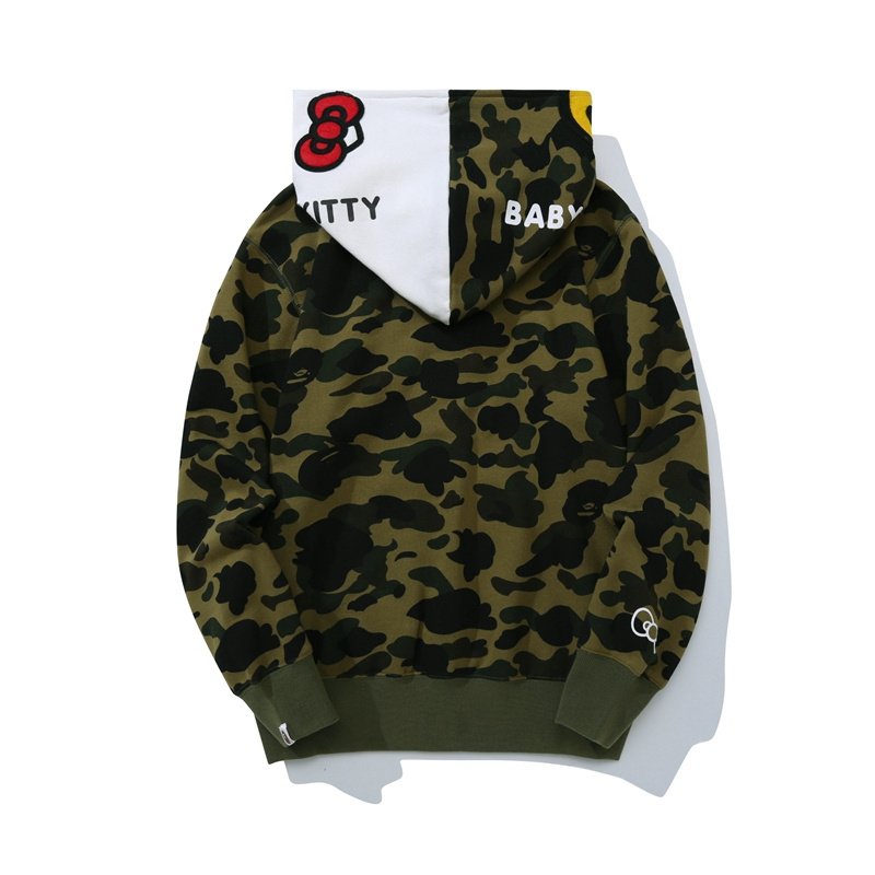 Худи A Bathing Ape Camouflage Half Monkey’s Half Cat Head "Black, Green" фото № 2