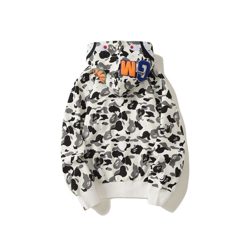 Худи A Bathing Ape Black White Camouflage Shark Zip "White, Black" фото № 2