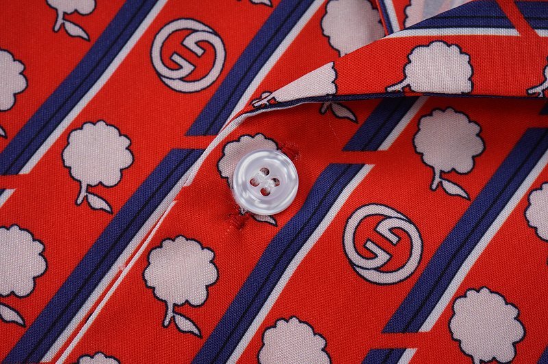 Рубашка Gucci Flowers And Vertical Stripes "Red" фото № 4