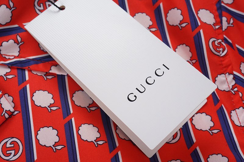 Рубашка Gucci Flowers And Vertical Stripes "Red" фото № 6