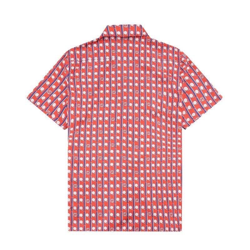 Рубашка Gucci Flowers And Vertical Stripes "Red" фото № 2