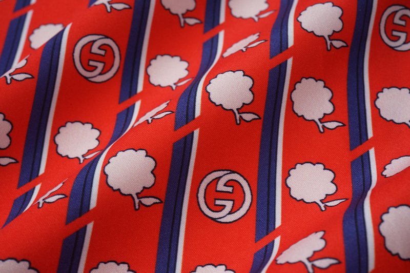 Рубашка Gucci Flowers And Vertical Stripes "Red" фото № 7