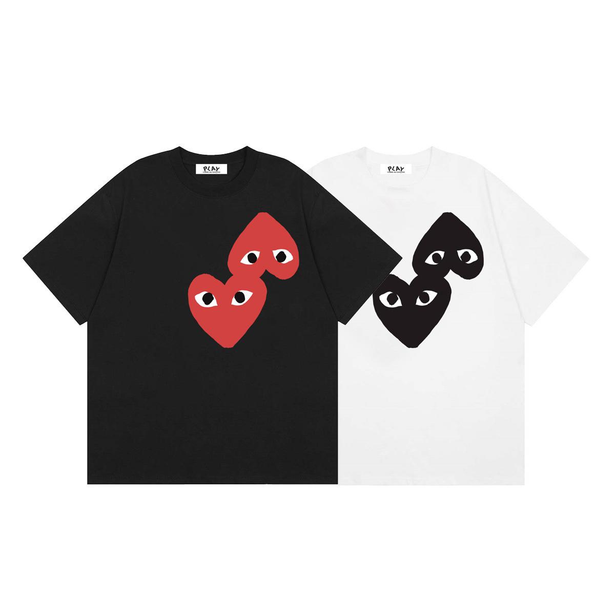 Футболка Comme des Garçons Play Double Red Heart Eyes "White" фото № 5