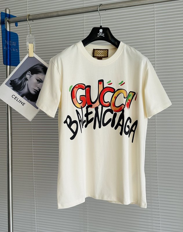 Футболка Gucci X Balenciaga Colorful Inscription "Cream" фото № 3