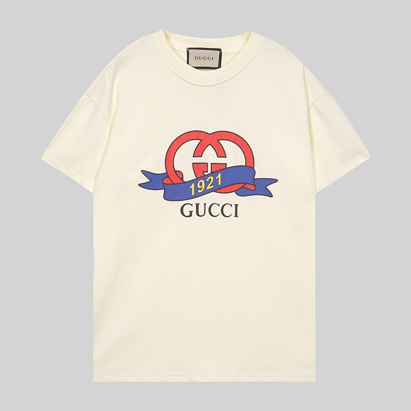 Футболка Gucci With Red Letter Logo "Cream" фото № 2