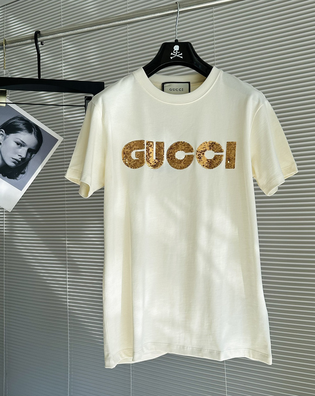Футболка Gucci Made Of Sequin Logo "White" фото № 5