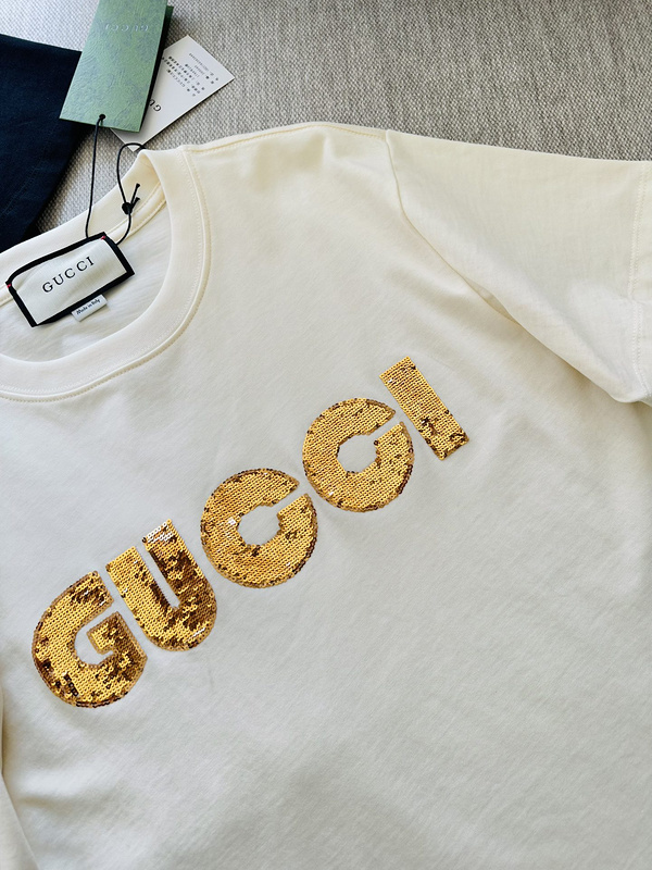 Футболка Gucci Made Of Sequin Logo "White" фото № 6