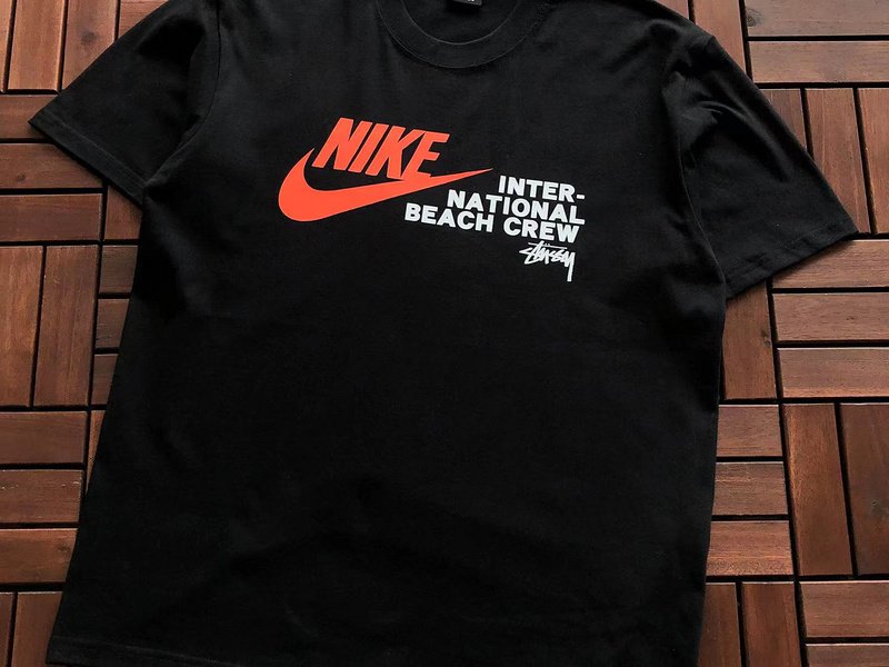 Футболка Stussy Front Inscription International Beach Crew And Nike Logo "Black" фото № 5