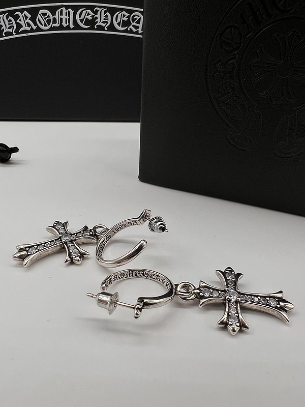 Серьги Chrome Hearts With Cross Shape With Diamonds "Silver" фото № 3