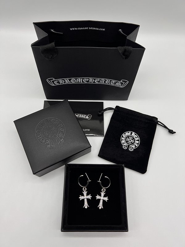 Серьги Chrome Hearts With Cross Shape With Diamonds "Silver" фото № 2