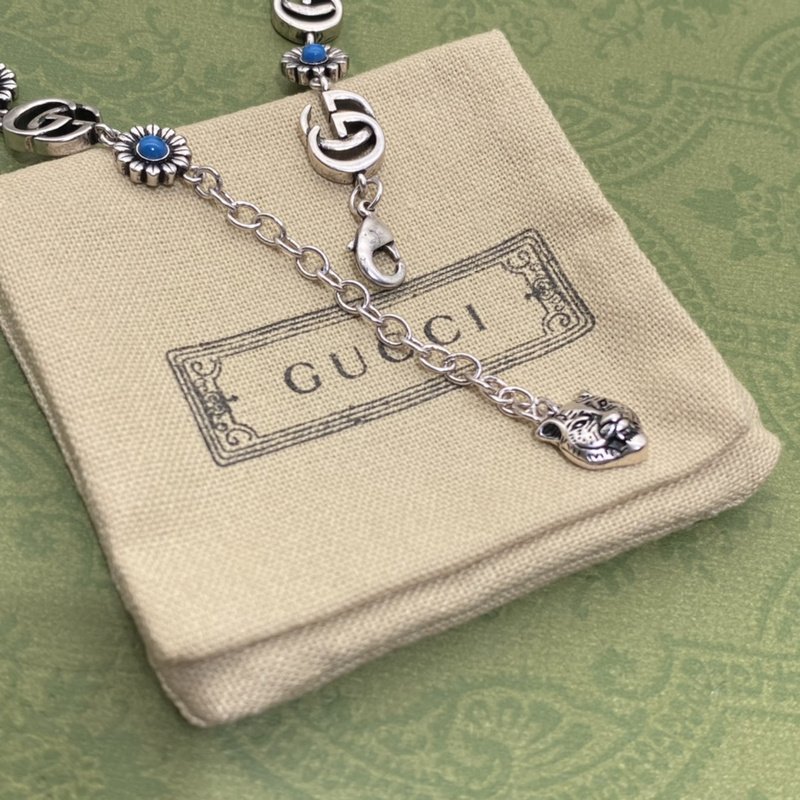 Ожерелье Gucci Logo And Flowers "Silver" фото № 6