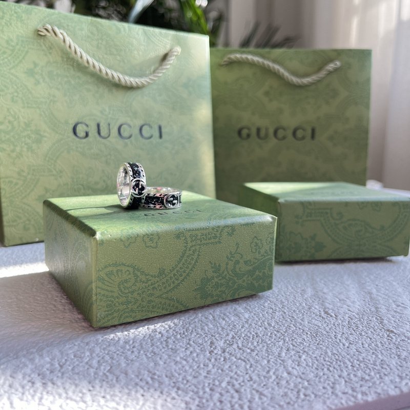 Кольцо Gucci Interlacing The Letters G "Silver/Black" фото № 2