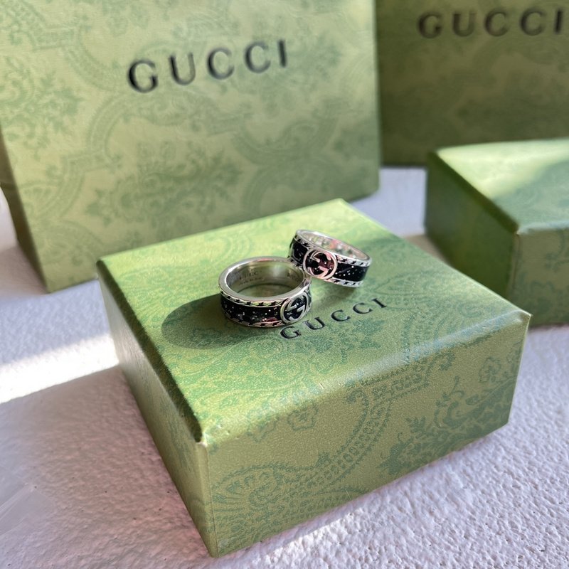 Кольцо Gucci Interlacing The Letters G "Silver/Black" фото № 5