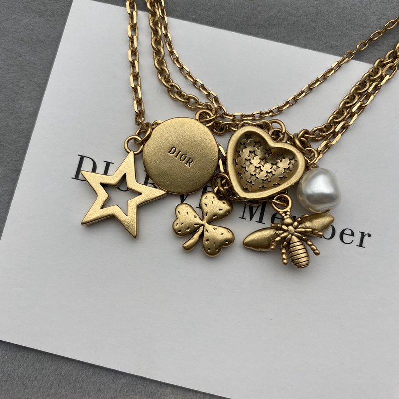Ожерелье Dior Chain Details Decoration - Star And Flower "Gold" фото № 2