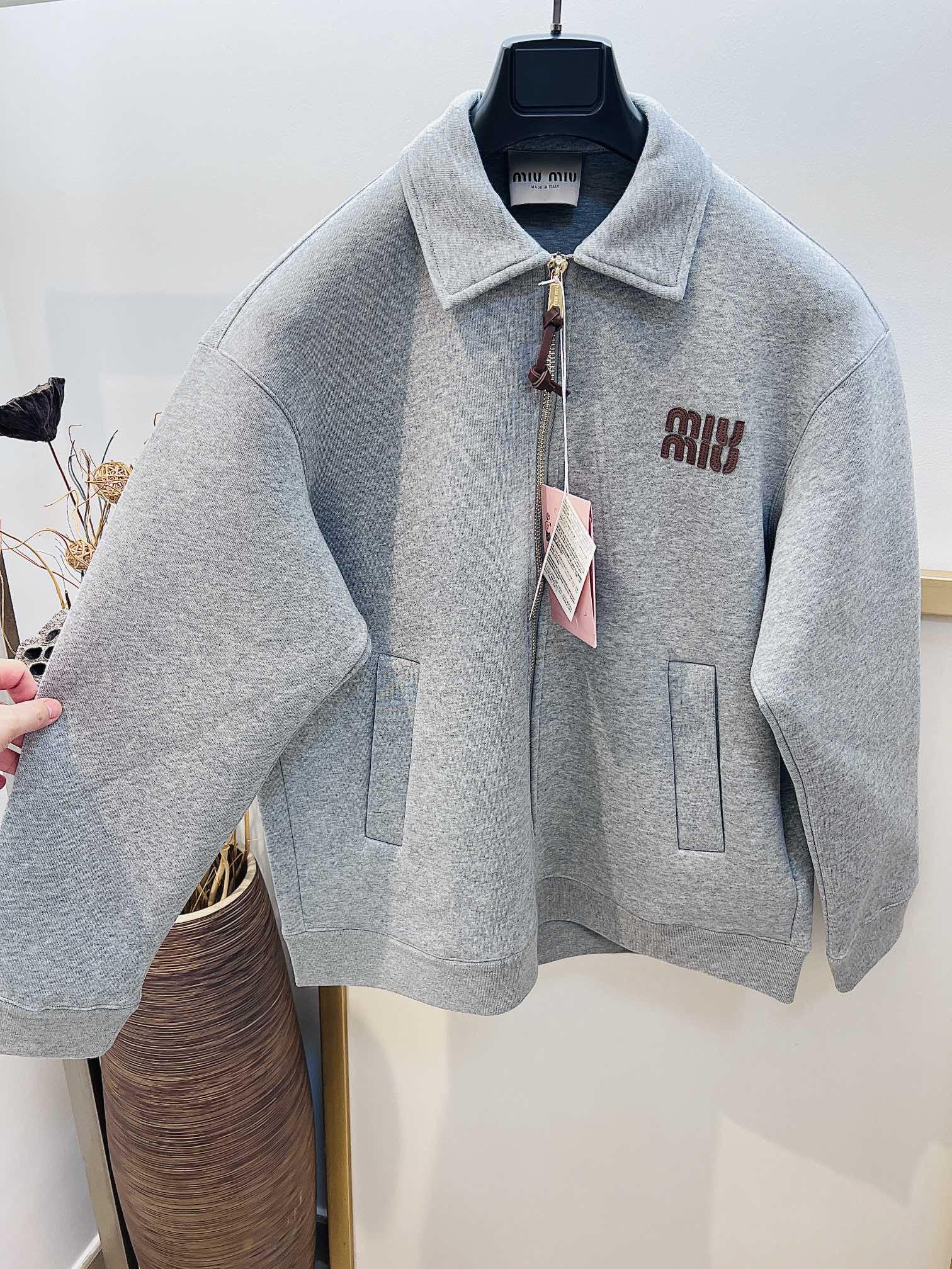 Бомбер Miu Miu Frontside Striped Brown Logo Miu MIu "Gray" фото № 2