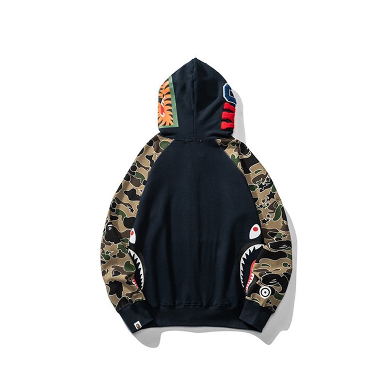 Худи A Bathing Ape Shark Hood And Pockets Camouflage Sleeves Zip "Black" фото № 2