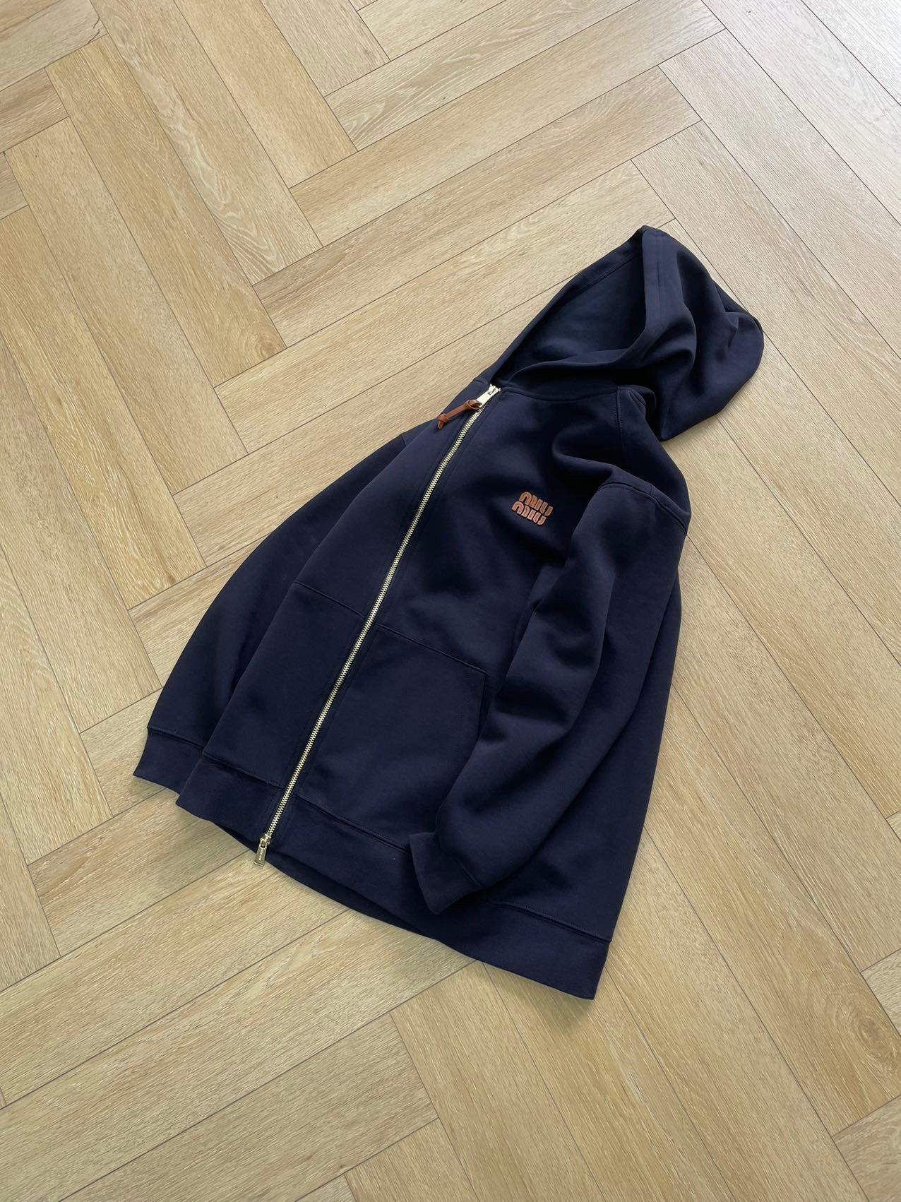 Худи Miu Miu Frontside Striped Brown Logo Miu Miu "Blue" фото № 3