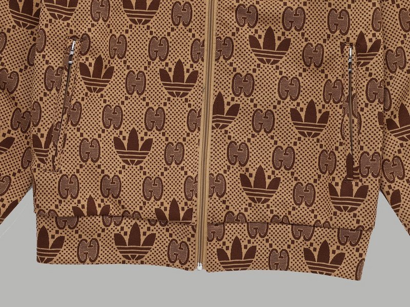 Олимпийка Gucci X Adidas With White Stripes On The Sleeves And Logos Print "Brown" фото № 3