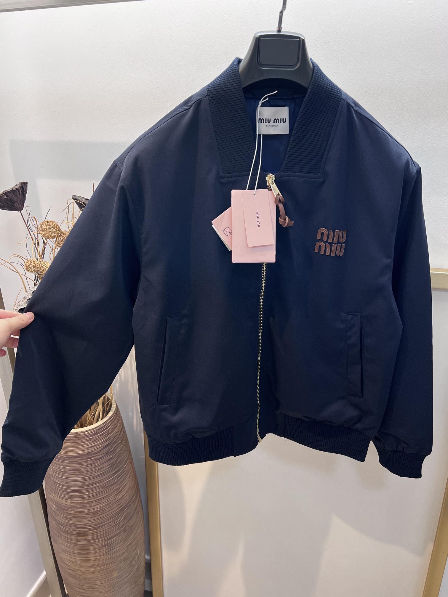 Куртка-бомбер Miu Miu Dark Blue Frontside Miu Miu Logo "Blue" фото № 2