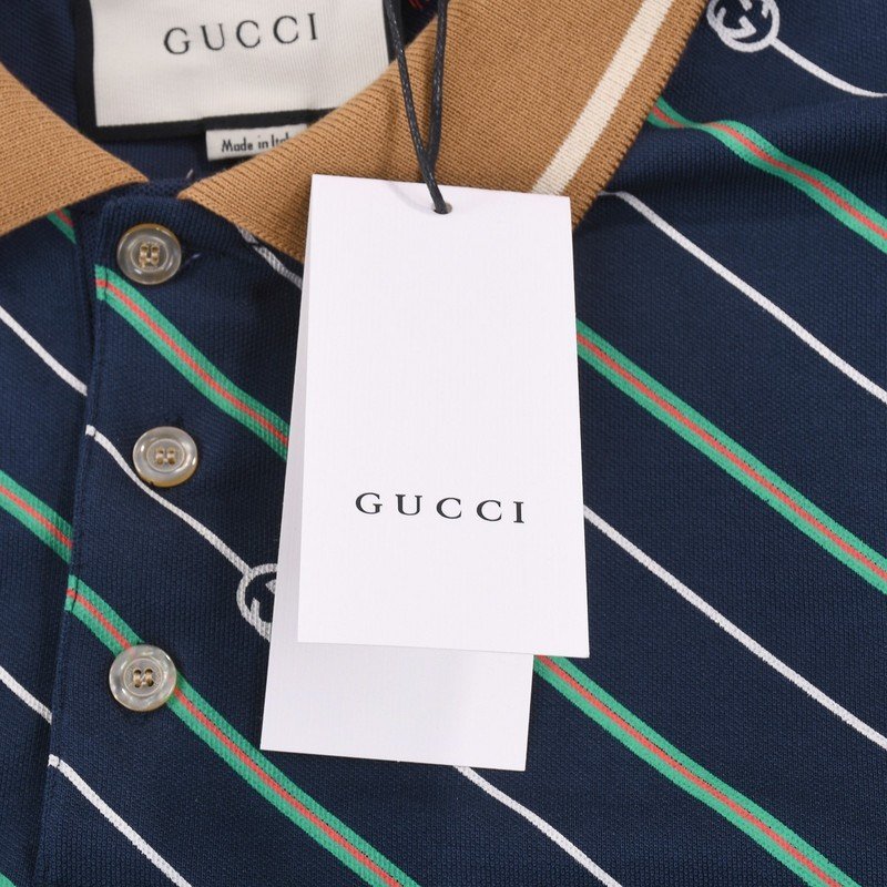 Поло Gucci Diagonal Stripes With Logo "Blue" фото № 3