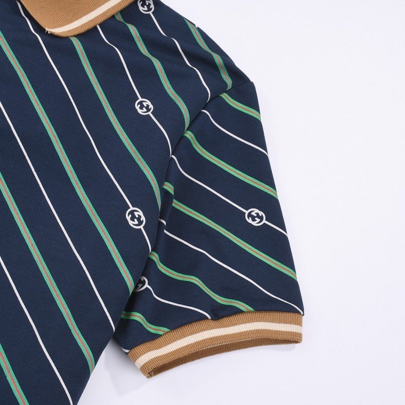Поло Gucci Diagonal Stripes With Logo "Blue" фото № 6