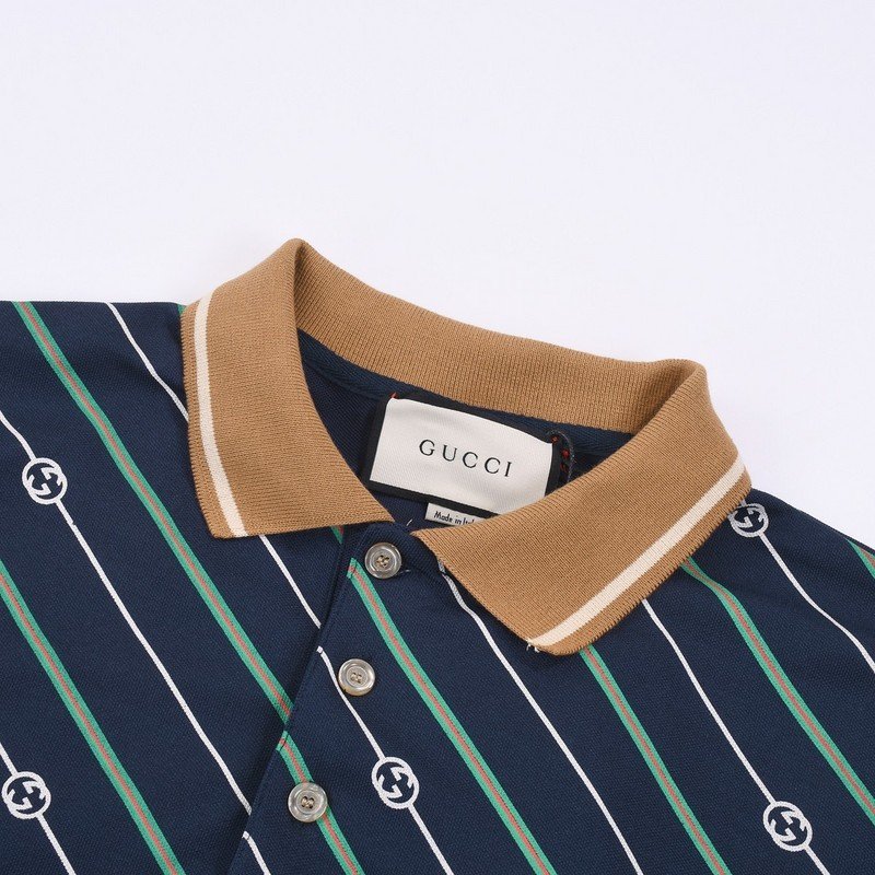 Поло Gucci Diagonal Stripes With Logo "Blue" фото № 7