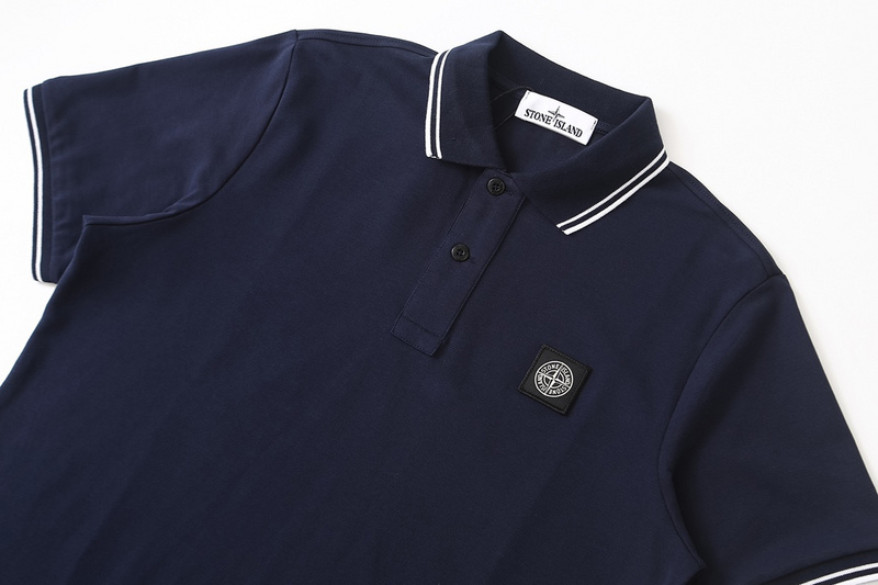 Поло Stone Island Black Logo Flowers "Blue/Black" фото № 2