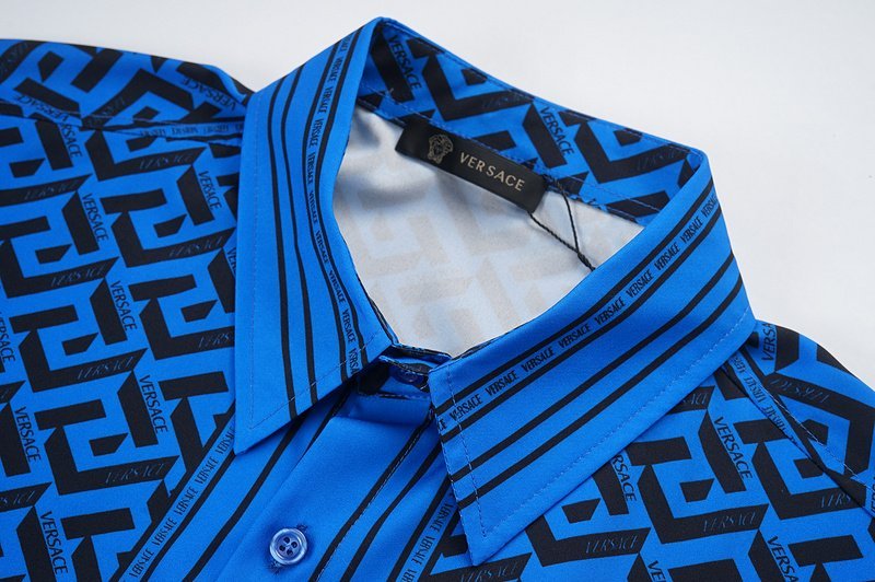 Рубашка Versace Repeating Logo And Stripes "Blue" фото № 6