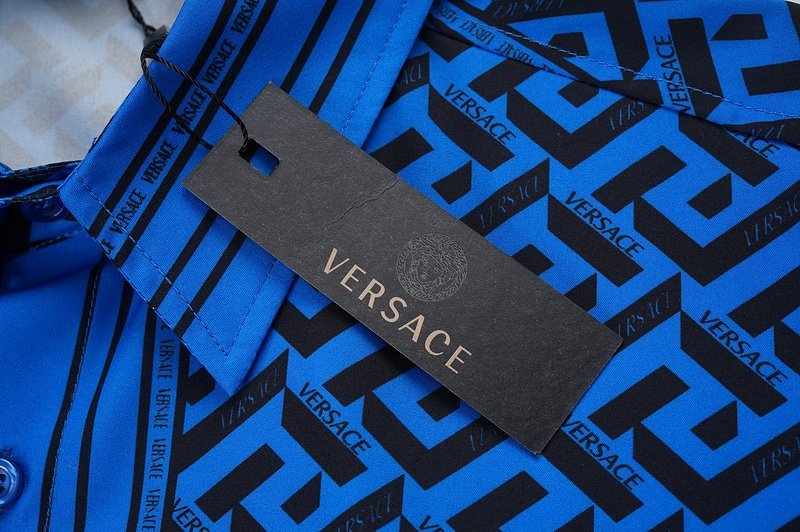 Рубашка Versace Repeating Logo And Stripes "Blue" фото № 7