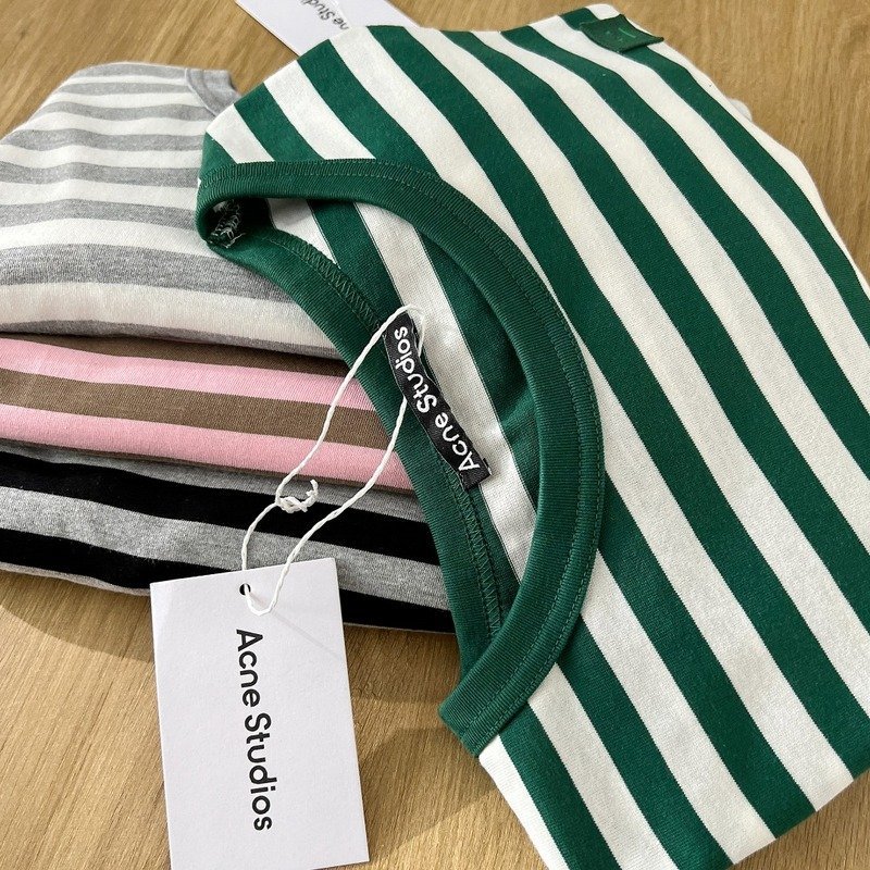Футболка Acne Studios Striped With Logo "Green/White" фото № 3