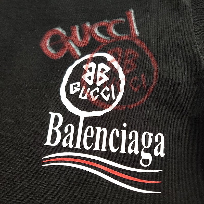 Футболка Balenciaga X Gucci With A Print From Two Brands "Black" фото № 4