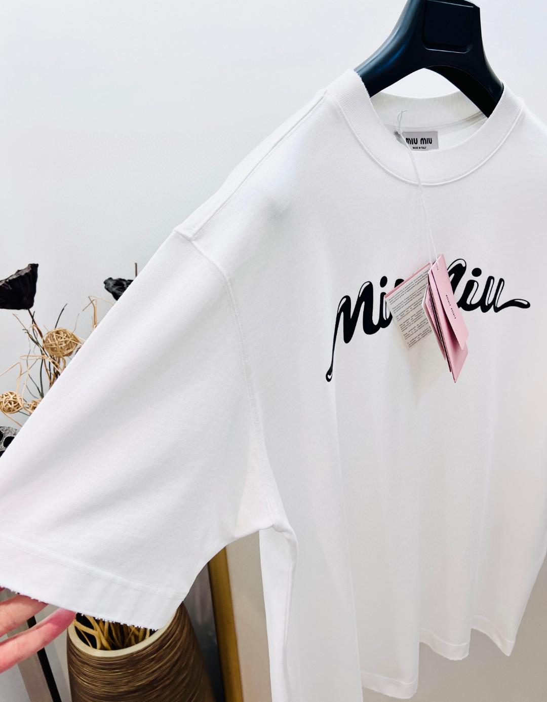 Футболка Miu Miu Frontside Contrast Miu Miu Logotype "White" фото № 2