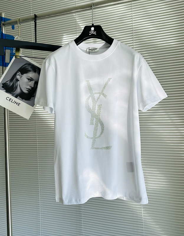 Футболка Saint Laurent With A Sequin Logo "White" фото № 2