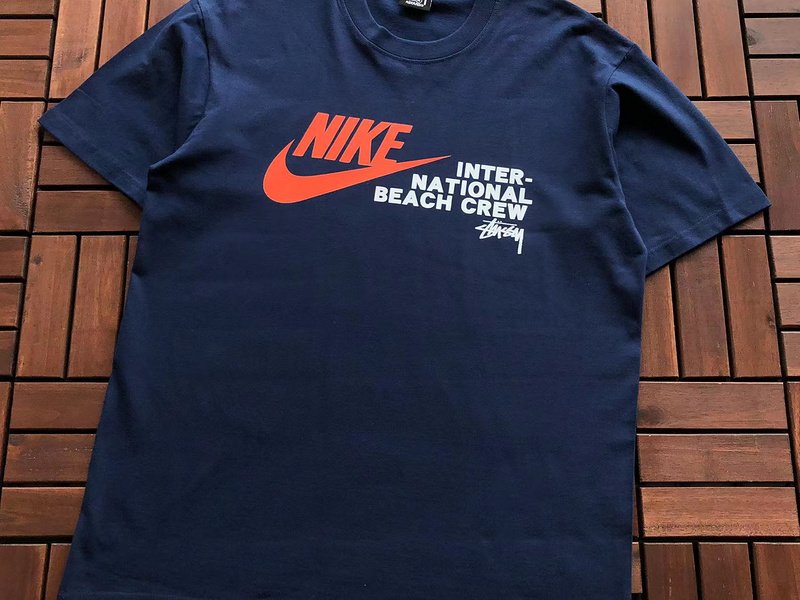 Футболка Stussy Front Inscription International Beach Crew And Nike Logo "Blue" фото № 2