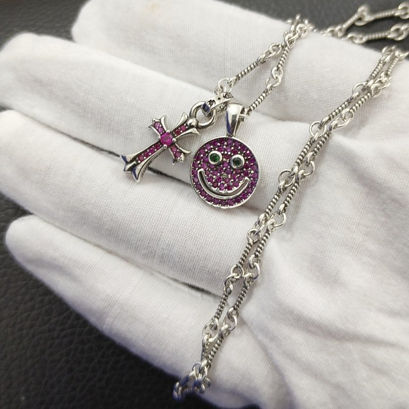 Подвеска Chrome Hearts Decorated Cross And Symbols - Smile "Pink" фото № 2