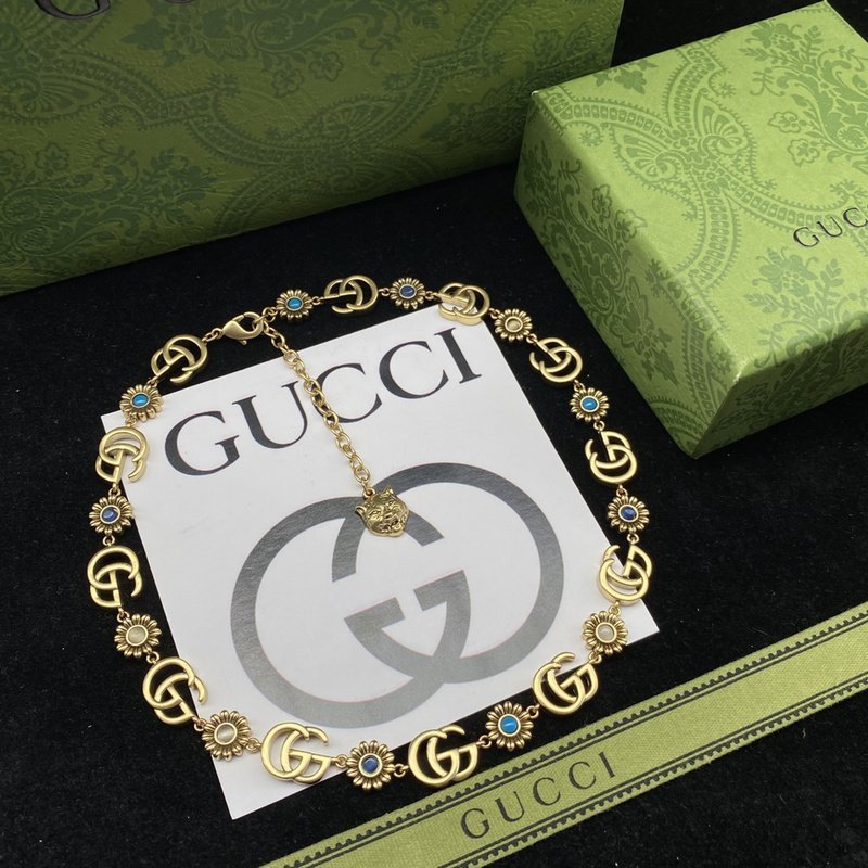 Ожерелье Gucci Logo And Flowers "Gold" фото № 2